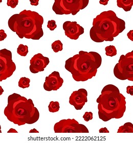 Vector seamless floral pattern with red roses on white background.