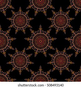 Vector seamless floral pattern in red colors for design, textile or fabric. Vector illustration.