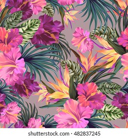 vector seamless floral pattern in romantic colors. Exotic orchids.