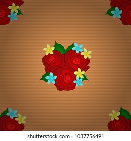 Vector seamless floral pattern with rose flowers and green leaves in orange, beige and red colors.