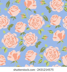 Vector Seamless Floral Pattern with Roses in Pastel Colors