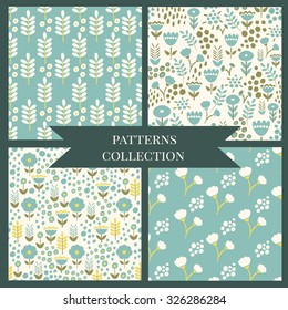Vector seamless floral pattern set. Flowers texture and background. Can be used for wallpaper, pattern fills, web page background, surface textures.