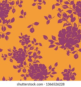 Vector seamless floral pattern. Silhouettes of large blossom roses with foliage. Plane opulent botanical ornament in vintage style. Fashion design for fabric, textile,  background, wrapper, wallpaper