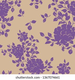 Vector seamless floral pattern. Silhouettes of large blossom roses with foliage. Plane opulent botanical ornament in vintage style. Fashion design for fabric, textile,  background, wrapper, wallpaper