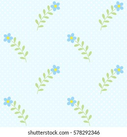 Vector seamless floral pattern with simple blue flowers