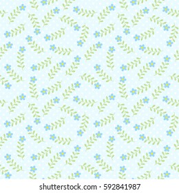 Vector seamless floral pattern with simple blue flowers