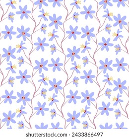 Vector seamless floral pattern. Small hand-drawn flowers on a white background