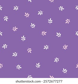 Vector seamless floral pattern in the small leaves. Elegant template for fashion prints with small elements. Dark purple background