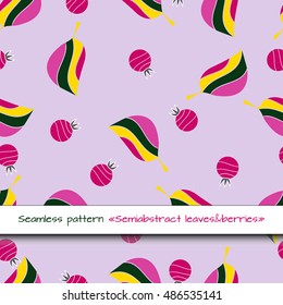 Vector seamless floral pattern from striped leaves and berries.