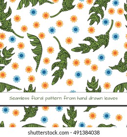 Vector seamless floral pattern from striped leaves and semiabstract flowers. Fashionable colours. For fabric, cloth design, wallpaper.