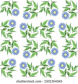 Vector seamless floral pattern stylized daisy flowers with blue petals on a white background