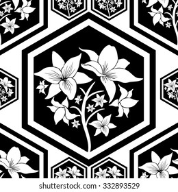 Vector seamless floral pattern with tree