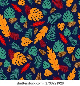 Vector seamless floral pattern with tropical colorful  leaves