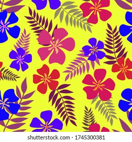 Vector seamless floral pattern with tropical flowers and leaves