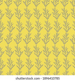 Vector seamless floral pattern. Ultimate Gray contouring elements on a Illuminating yellow background. Can be for wallpaper, tiles, fabrics and dishes