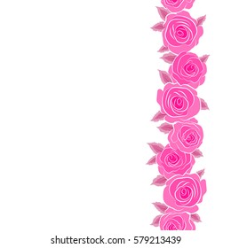 Vector seamless floral pattern with vertical abstract pink and magenta roses and copy space (place for your text).