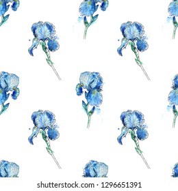 vector seamless floral pattern with watercolor irises