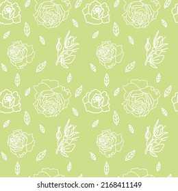 Vector seamless floral pattern in white line on lime background.Repeating botanical print in a minimalist style in bright modern colors.Designs for textiles,wallpaper,fabric,wrapping paper,packaging.