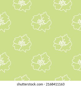 Vector seamless floral pattern in white line on lime background.Repeating botanical print in a minimalist style in bright modern colors.Designs for textiles,wallpaper,fabric,wrapping paper,packaging.