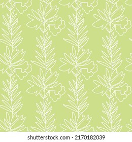 Vector seamless floral pattern in white line on lime background.Repeating botanical print in a minimalist style in bright modern colors.Designs for textiles,wallpaper,fabric,wrapping paper,packaging.
