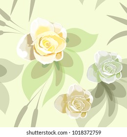 Vector seamless floral pattern yellow rose on a yellow background. Pastel tone. A gentle drawing.