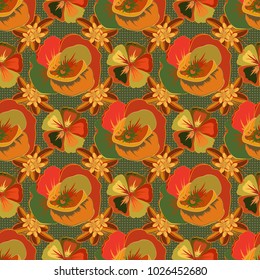 Vector seamless floral pattern with yellow, orange and green poppies, multicolored.