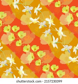 Vector seamless floral pattern of yellow poppies on a red background white daffodils on a yellow background