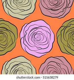 Vector seamless floral pattern with yellow, pink and neutral roses, watercolor effect.