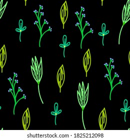 Vector seamless floral pattern,hand drawn illustration,spring doodle style black background with flowers,print for wallpaper,wrapping,packaging paper, fabric and cover design,creative endless template