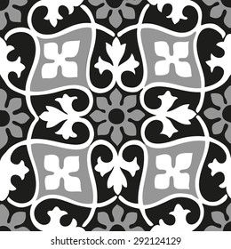 Vector seamless floral patterns black and white vintage background