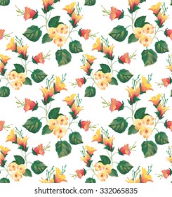 Vector seamless floral print on a white background. 
