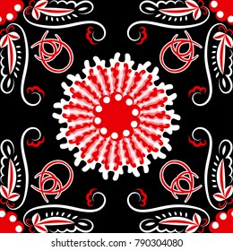 Vector seamless floral red and white black floral pattern for design fabric, wrapping paper, background packing