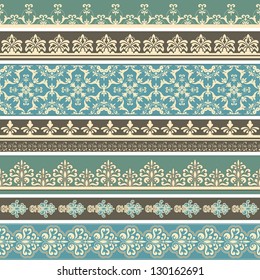 Vector seamless floral retro borders, fully editable eps 8 file, seamless brushes included