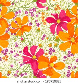 Vector seamless floral romantic pattern with flowers and herbs.