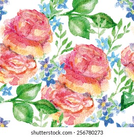 Vector seamless floral rose pattern background. Watercolor illustration with flowers, aquarelle