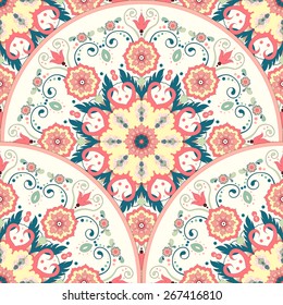 Vector seamless floral round background. Beautiful pattern in modern style.