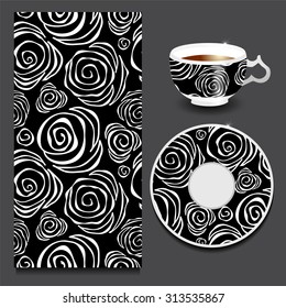 vector seamless floral russian or slavs pattern with cup and plate. stock