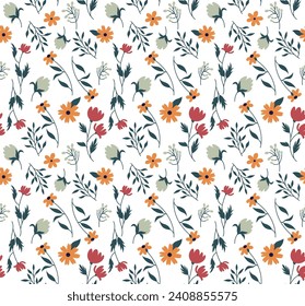 vector seamless floral small flower and leaves pattern with on white ground