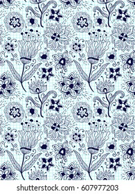 Vector Seamless Floral Spring Pattern on checked paper