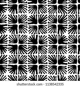 Vector seamless floral square tile black and white pattern for wrapping, craft, textile, fabric
