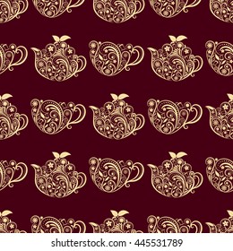Vector Seamless Floral Teapot and Cup Pattern. Seamless pattern for your design, invitation card, menu, cafe, bar and other food and drink wrapped projects. Teapot Pattern. Pattern in swatches panel.
