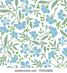 Vector seamless floral texture. Endless pattern with simple blue flowers. Print for wallpaper, wrapping paper, web page background, surface design