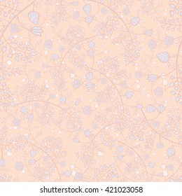 Vector seamless floral texture with hand drawn branches, foliage and flowers. eps-8.