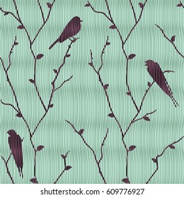Vector seamless floral texture hand drawn pattern with branches and birds. Pattern can be used for wallpaper,pattern fills.