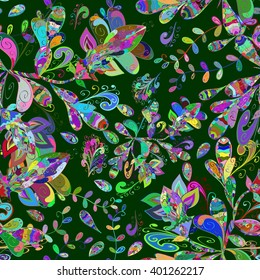 vector seamless floral texture on green background
