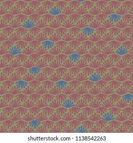 Vector seamless floral tile dark red and blue pattern for wrapping, craft, textile, fabric