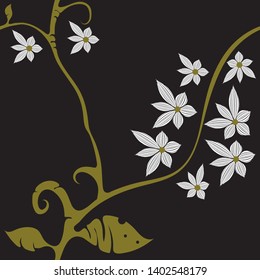 Vector seamless floral tricolor pattern group of white small flowers on a black background.