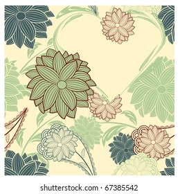 vector seamless floral vintage background with heart.vintage