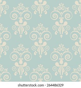 Vector seamless floral vintage pattern on blue background.