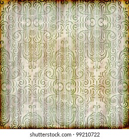 vector seamless floral wallpaper on striped background,  crumpled burning paper texture